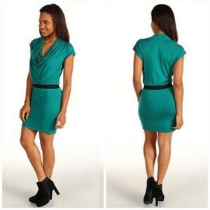NWT Splendid Cowl Neck Cap Sleeve Banded Waist Mini Dress Size M Teal